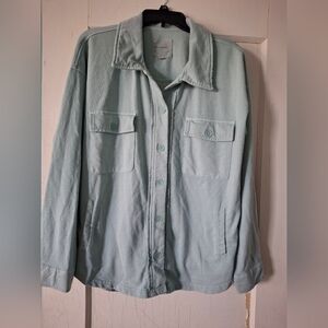 THREAD & SUPPLY Women's L Light Aqua Shirt Jacket Poly Cotton Pre-own Excel